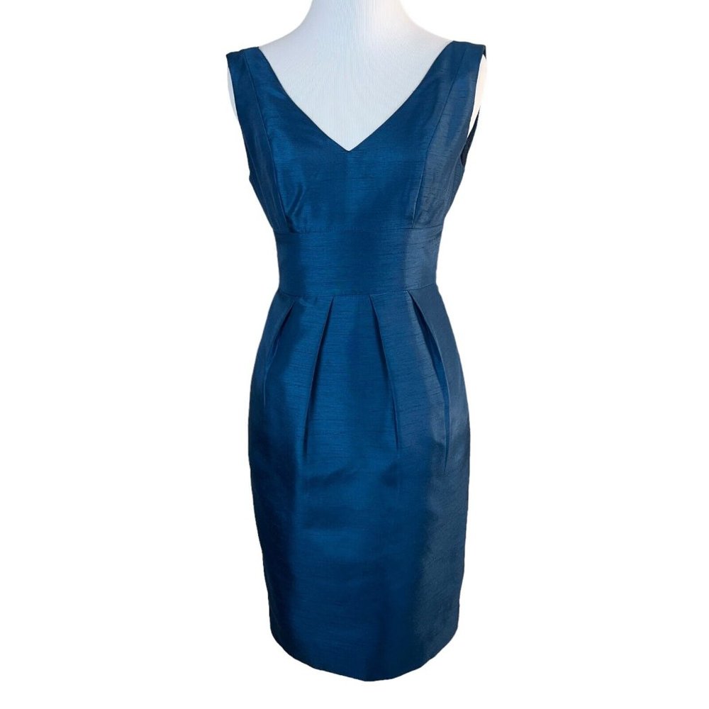 Jenny Yoo Collection‎ Dress 0 Blue Empire Tie Back V-Neck Pleated Above Knee